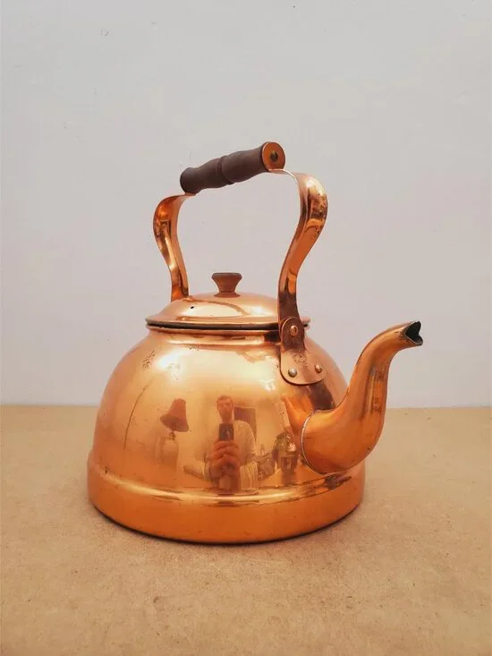 Vintage Copper Kettle with Brass & Wood Handle Antique Copper Kettle/Teapot - Picture 7 of 16
